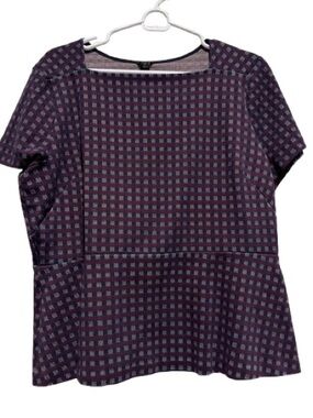 Ann Taylor Navy Checked Short Sleeve Tunic Peplum knit XL